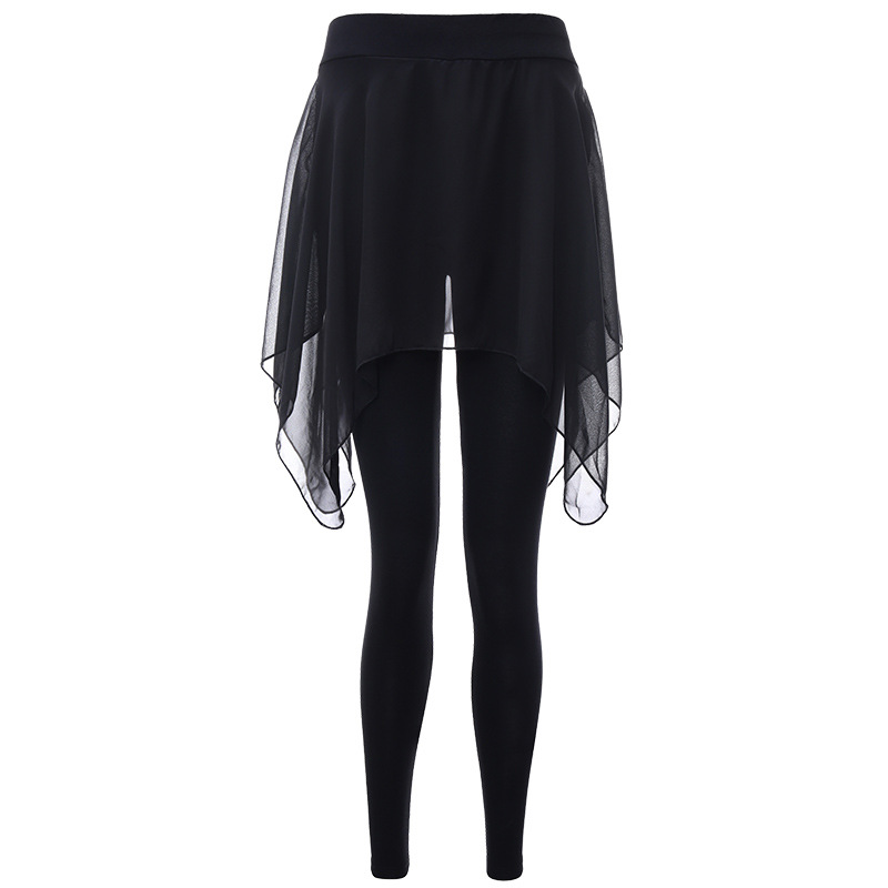 Ropa de práctica de baile para adultos Pantalones de mujer falda negra pantalones elásticos de gasa irregular falda de gasa chica yoga Leggings