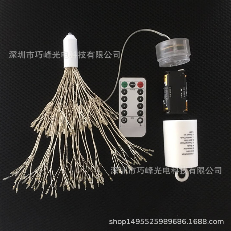 Nuevo en stock led4aa ocho funciones de control remoto caja de la batería explosión de luz fuegos artificiales forma cobre alambre cadena luces Navidad Decoración