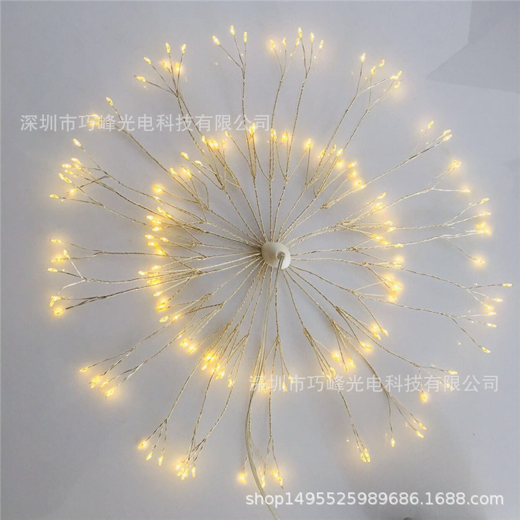 Nuevo en stock led4aa ocho funciones de control remoto caja de la batería explosión de luz fuegos artificiales forma cobre alambre cadena luces Navidad Decoración