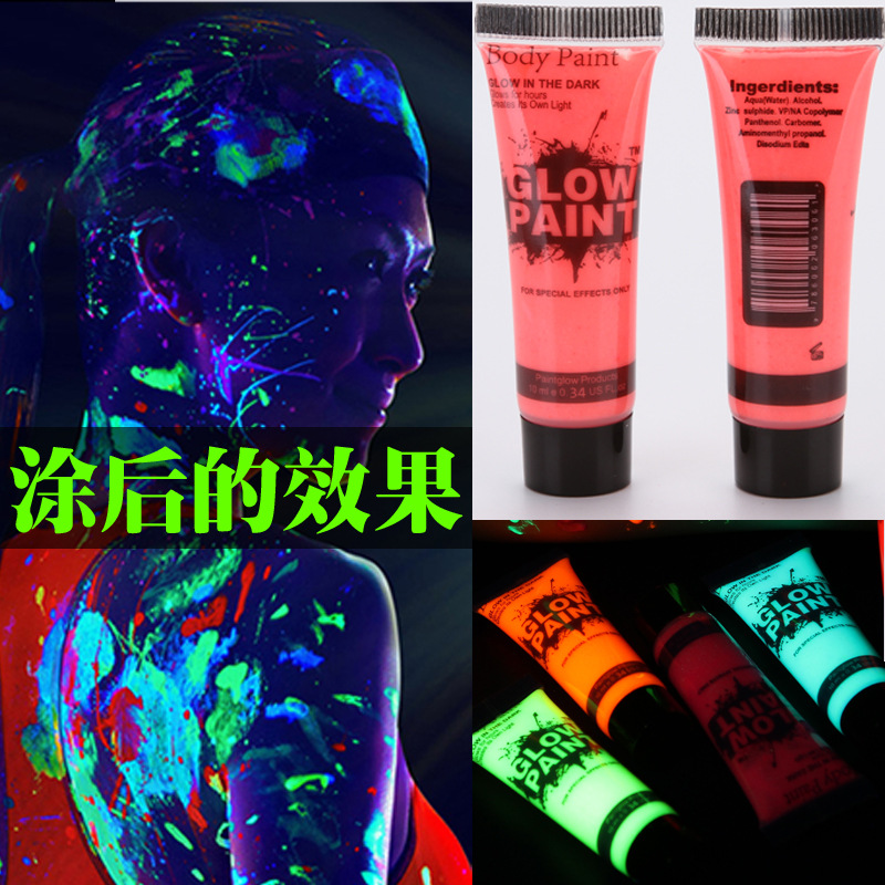 Pintura de arte a base de agua de 6 colores pintura fluorescente pintura luminosa pintada a mano súper brillante pintura luminosa para pintura corporal