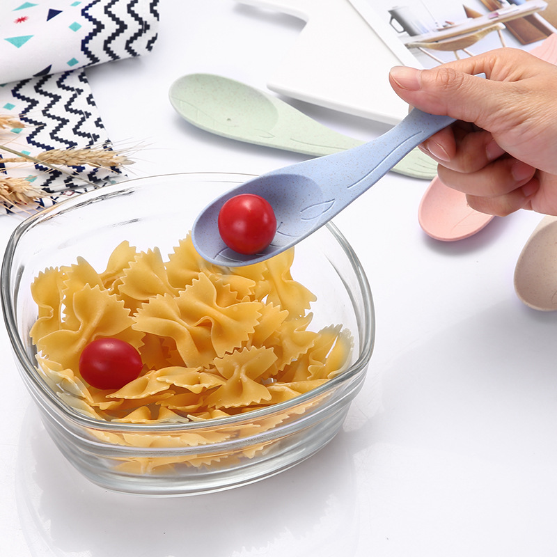 Paja de trigo cuchara de pescado hogar creativo cuchara de bebé cuchara de arroz para niños dibujos animados vajilla para niños fábrica ventas directas