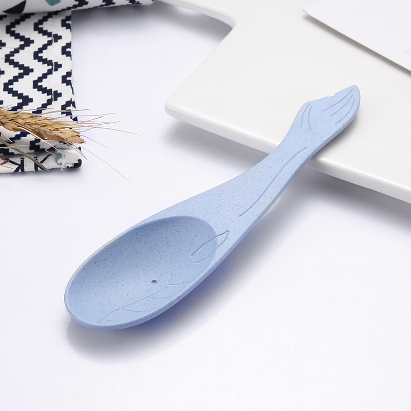 Paja de trigo cuchara de pescado hogar creativo cuchara de bebé cuchara de arroz para niños dibujos animados vajilla para niños fábrica ventas directas