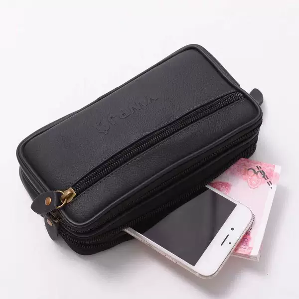 Horizontal Cowhide Men's Waist Bag Creative Thin Zipper Waist Bag Wear Belt Waterproof Genuine Leather Bag Manufacturer Wholesale