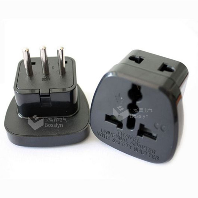 宝智霖供应三芯意大利插头转接头 侧面开孔 意大利智利多用转接头