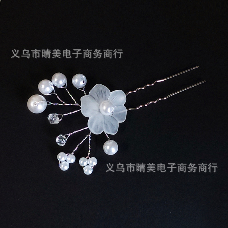 Venta caliente esmerilado flor perla en forma de U pelo tenedor nupcial updo pin tres flores modelado estilo étnico accesorios de cabeza hechos a mano