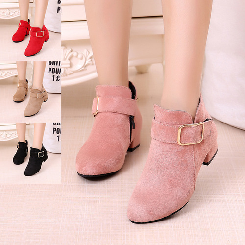 2024 new Korean style autumn and winter plus velvet warm girls boots frosted mid-calf heightening casual girls Martin short boots
