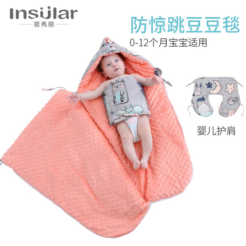 Yinxiuli baby pure cotton anti-shock autumn and winter thickened dual-purpose newborn blanket baby beanie blanket sleeping bag cross-border
