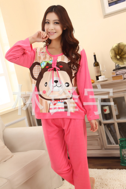 Daiqi factory direct spot women's autumn and winter long sleeve knitted cotton cartoon pajamas home