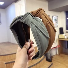 韩国新款简约纯色布艺中间打结拧结蝴蝶结宽边发箍头箍压发女士