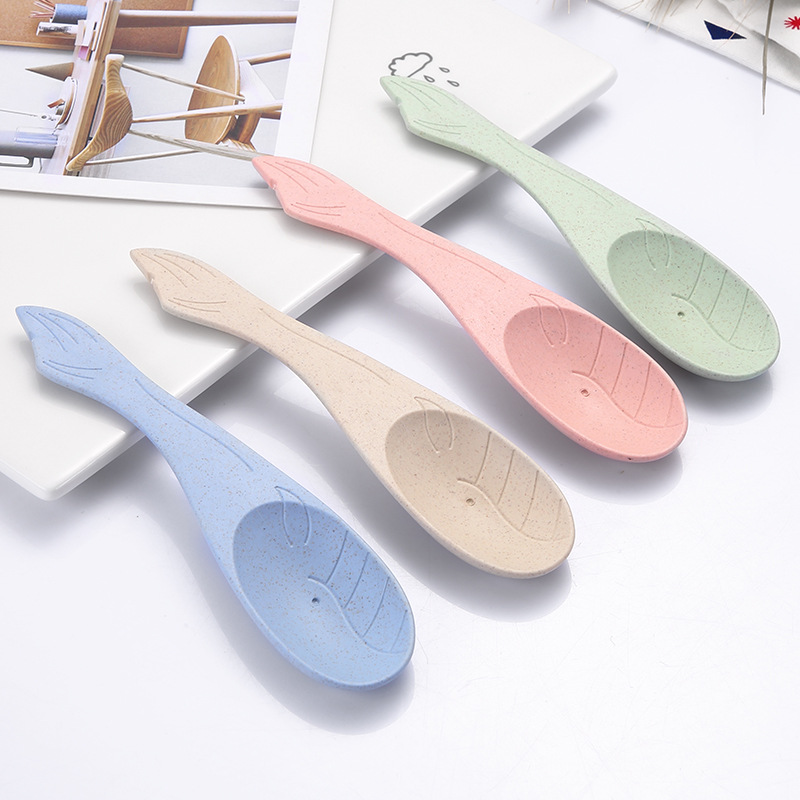 Paja de trigo cuchara de pescado hogar creativo cuchara de bebé cuchara de arroz para niños dibujos animados vajilla para niños fábrica ventas directas