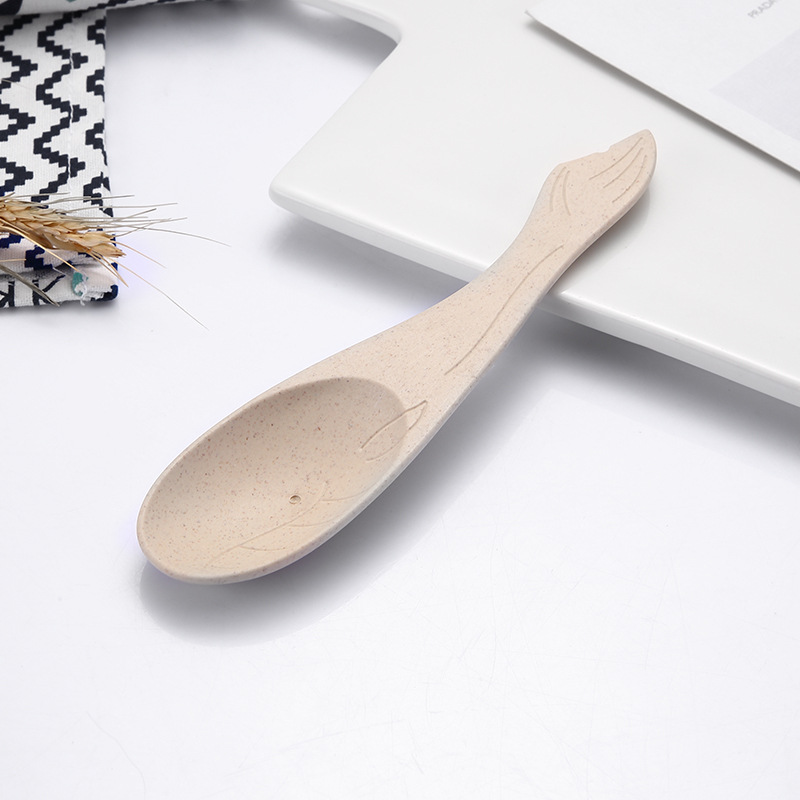 Paja de trigo cuchara de pescado hogar creativo cuchara de bebé cuchara de arroz para niños dibujos animados vajilla para niños fábrica ventas directas