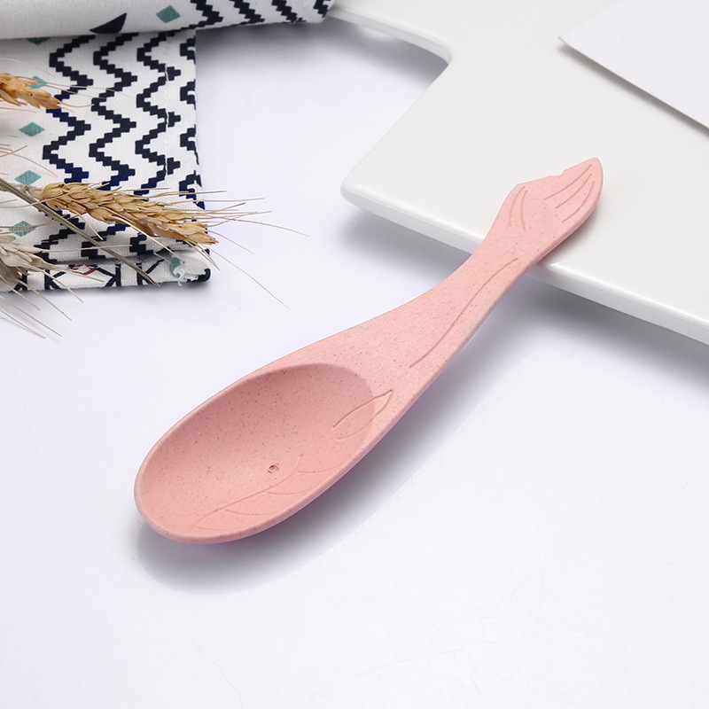 Paja de trigo cuchara de pescado hogar creativo cuchara de bebé cuchara de arroz para niños dibujos animados vajilla para niños fábrica ventas directas