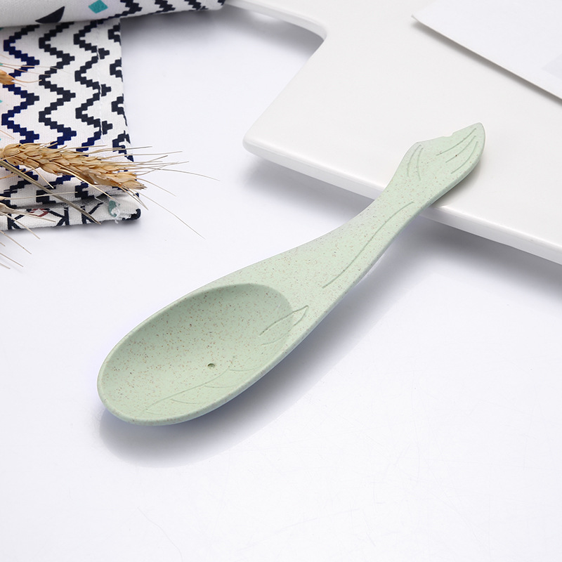 Paja de trigo cuchara de pescado hogar creativo cuchara de bebé cuchara de arroz para niños dibujos animados vajilla para niños fábrica ventas directas