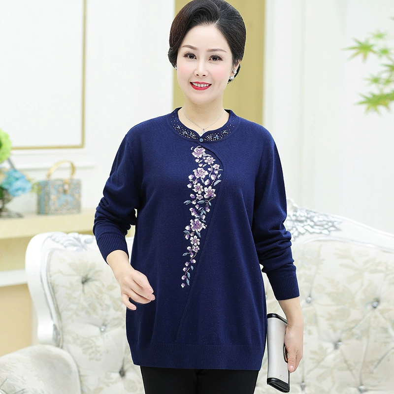 8009 плюс толстый свитер больших размеров для толстой матери 200 кг шерстяной свитер для женщин среднего и пожилого возраста, осенне-зимняя новая Базовая рубашка