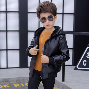 Boys plus velvet leather jacket 2020 new children PU leather jacket children's hooded padded coat a generation of hair