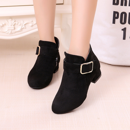 2024 new Korean style autumn and winter plus velvet warm girls boots frosted mid-calf heightening casual girls Martin short boots