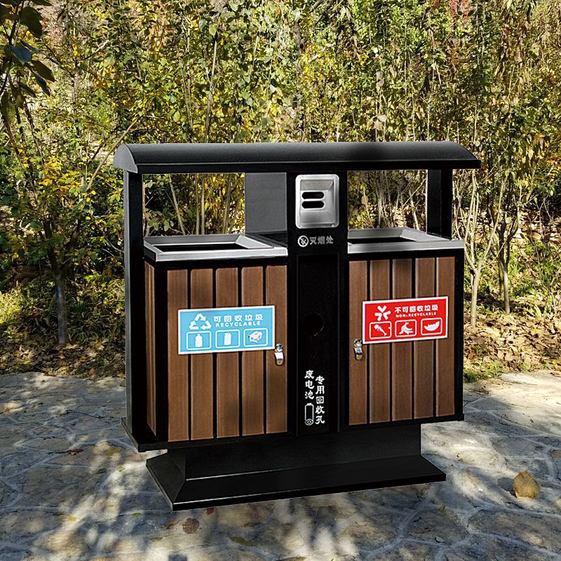 户外垃圾桶两分类果皮箱垃圾箱 街道环卫回收箱 小区防腐木垃圾桶