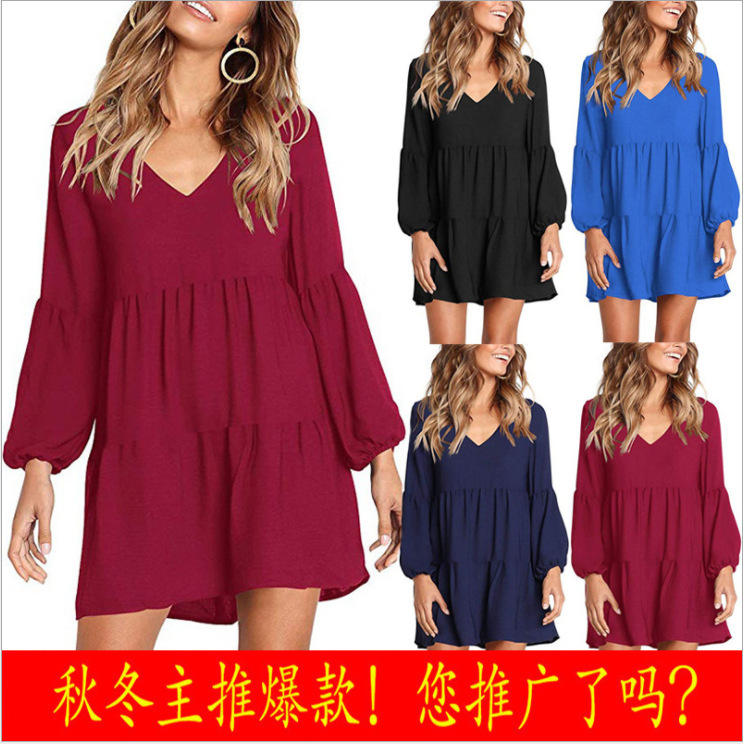 Foreign trade supply hot explosions 4 color 2022 autumn and winter sexy V collar long sleeve women's dress spot 20 Foreign trade supply hot explosions 4 color 2022 autumn and winter sexy V collar long sleeve women's dress spot 20