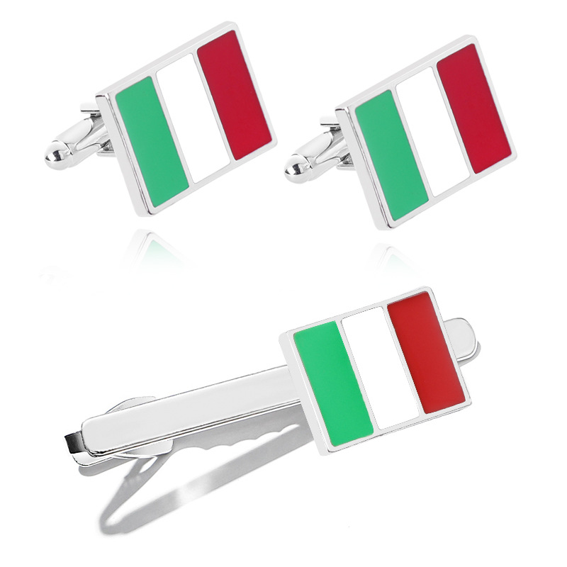 Set fermacravatta e gemelli con bandiere italia e francia_voghion.com