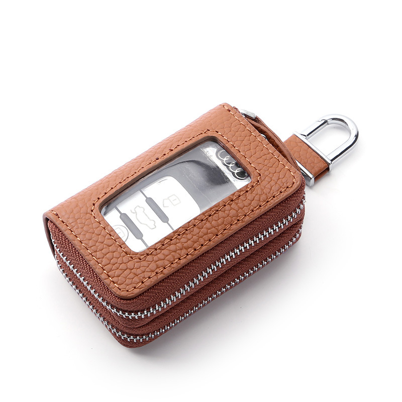 Suministro transfronterizo de doble capa con cremallera caso de la llave del coche de cuero genuino multi-funcional caja de la llave del coche de vaca en stock