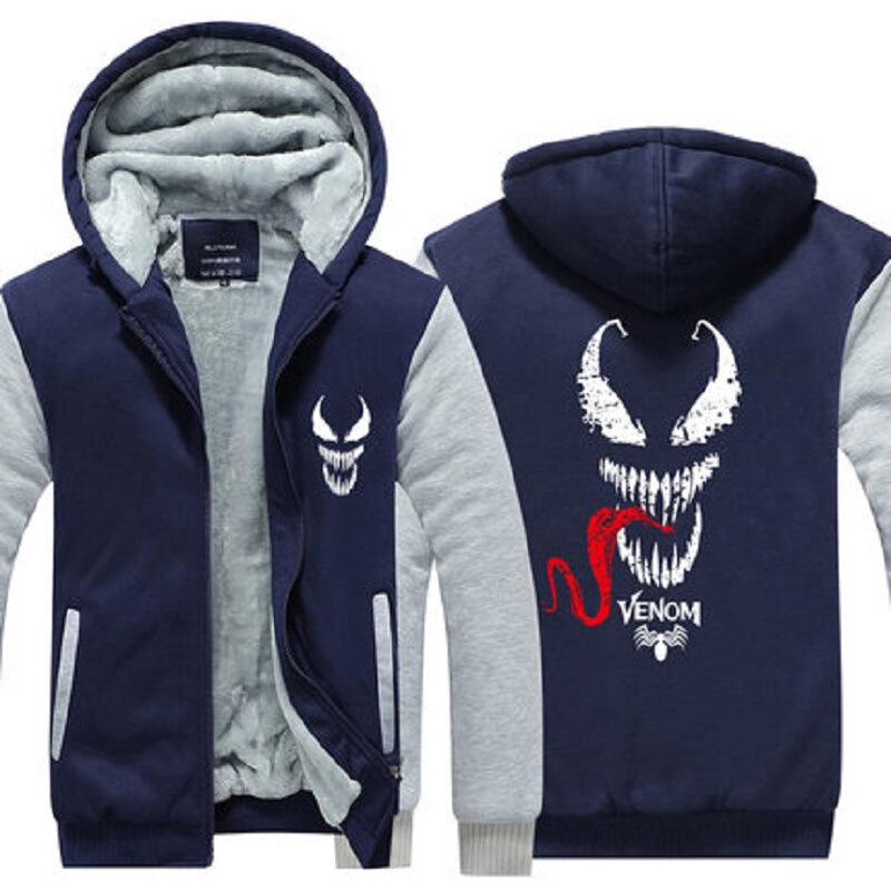 Venom Marvel Sweater Coat Hood Zipper Clothes Animation Game Surrounding Men's fleece-lined Thickened