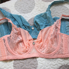大胸显小夏季款大码半透明透气网纱文胸罩蕾丝女士内衣款调整型