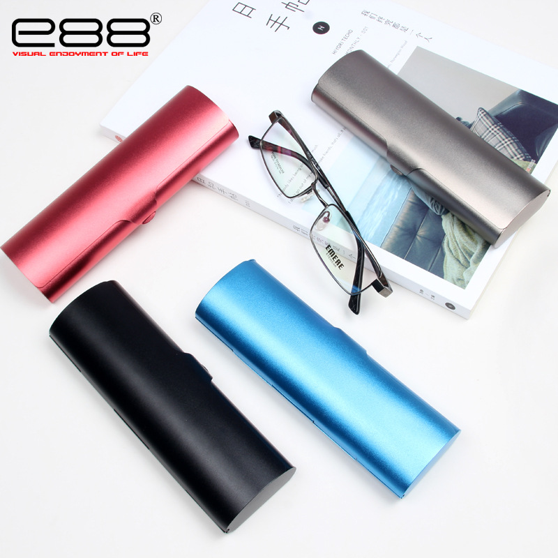 e88 金属近視メガネケースコンパクトポータブルサングラスケース卸売つや消し光学アルミニウム合金メガネケース高度な
