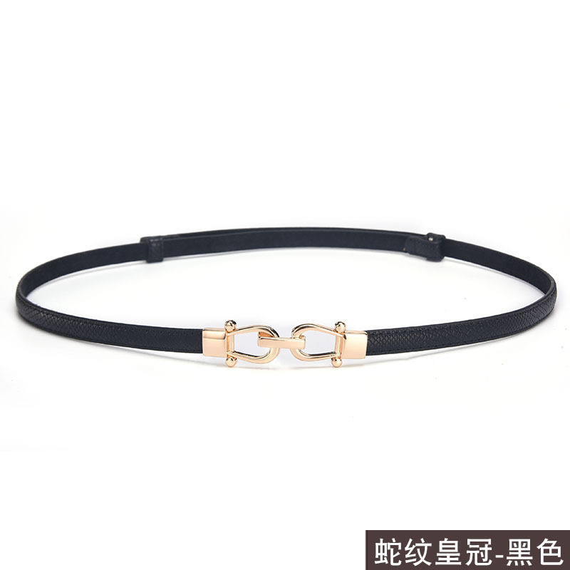 Patrón de serpiente Corona hebilla Cinturón fino de cuero de mujer Cinturón decorativo de estilo coreano Falda versátil de piel de vaca de mujer con moda verano