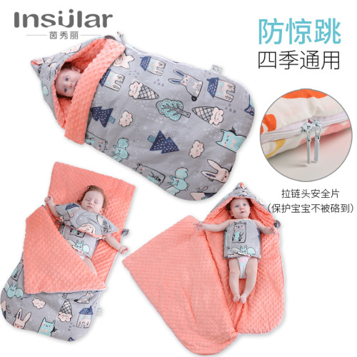 Yinxiuli baby pure cotton anti-shock autumn and winter thickened dual-purpose newborn blanket baby beanie blanket sleeping bag cross-border
