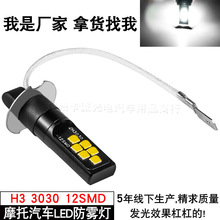 跨境汽车高亮雾灯H3 3030 12SMD 解码 LED防雾灯 常亮+爆闪款雾灯