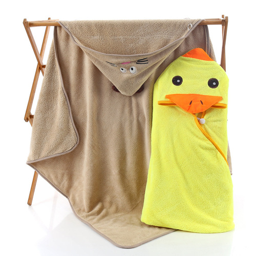 Highyang Manufacturer Wholesale Cartoon Coral Fleece Hat Bag Baby Bath Robe, Maternal and Child Gift Bath Towel
