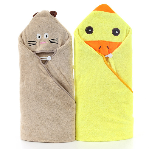 Highyang Manufacturer Wholesale Cartoon Coral Fleece Hat Bag Baby Bath Robe, Maternal and Child Gift Bath Towel
