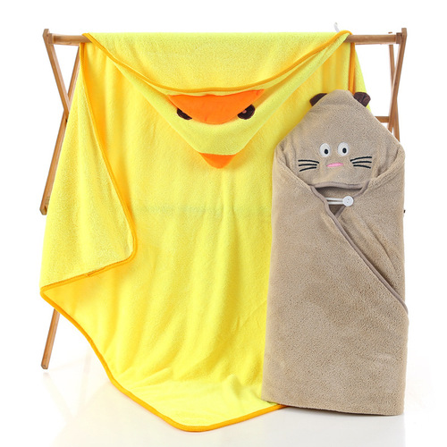 Highyang Manufacturer Wholesale Cartoon Coral Fleece Hat Bag Baby Bath Robe, Maternal and Child Gift Bath Towel