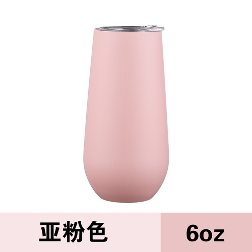Create a logo for a Swig6oz eggshell cup, both inside and outside, made of 304 red wine vacuum insulation, U-shaped egg-shaped large belly egg champagne cup.