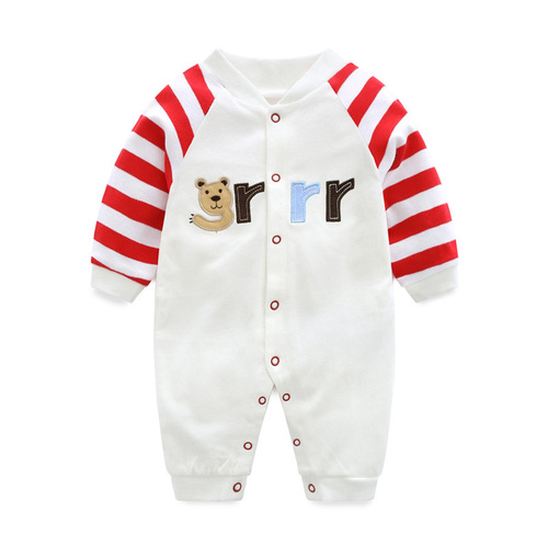 Baseball uniform for baby boys, one-piece baby clothes for 0-1 years, spring and autumn pure cotton long-sleeved onesie, spring suit, crawling suit
