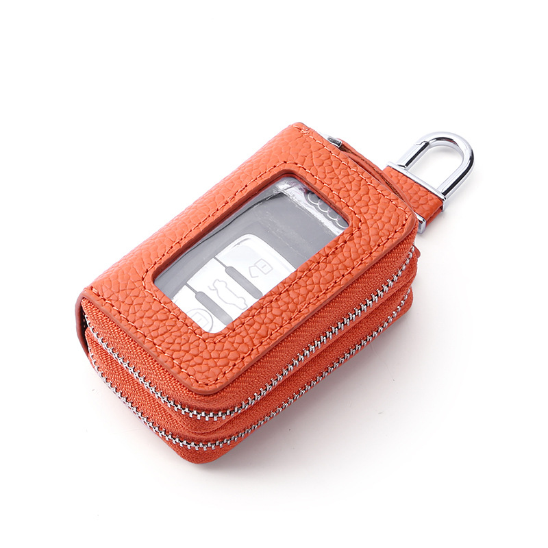 Suministro transfronterizo de doble capa con cremallera caso de la llave del coche de cuero genuino multi-funcional caja de la llave del coche de vaca en stock