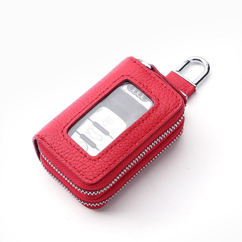 Suministro transfronterizo de doble capa con cremallera caso de la llave del coche de cuero genuino multi-funcional caja de la llave del coche de vaca en stock