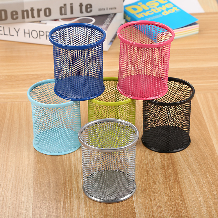 office supplies simple iron-net pen container student stationery metal grid iron desktop storage bucket factory wholesale t