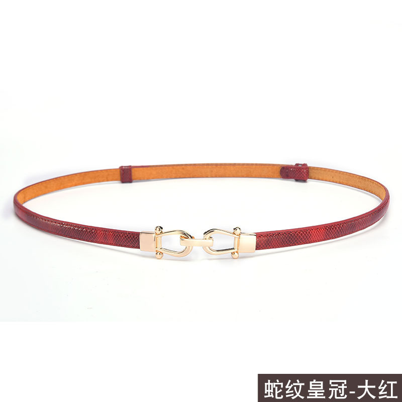 Patrón de serpiente Corona hebilla Cinturón fino de cuero de mujer Cinturón decorativo de estilo coreano Falda versátil de piel de vaca de mujer con moda verano