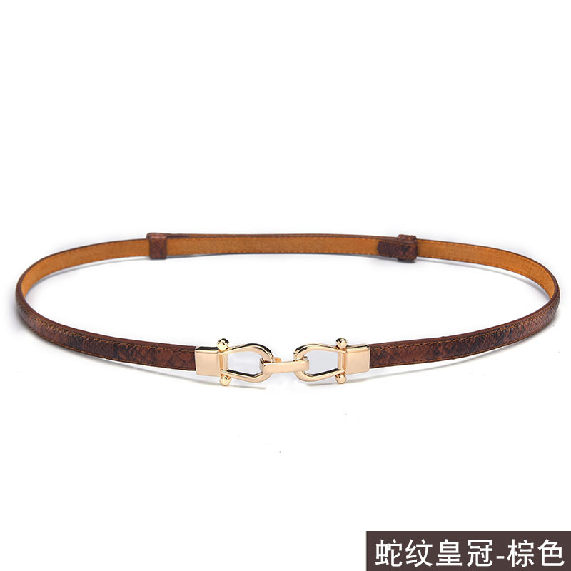 Patrón de serpiente Corona hebilla Cinturón fino de cuero de mujer Cinturón decorativo de estilo coreano Falda versátil de piel de vaca de mujer con moda verano