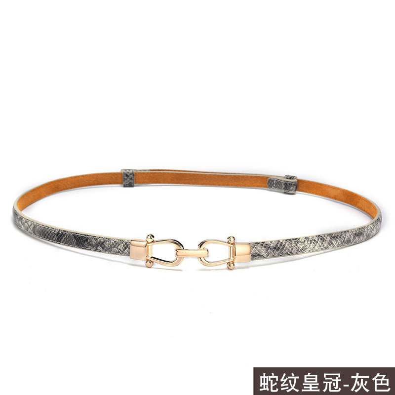 Patrón de serpiente Corona hebilla Cinturón fino de cuero de mujer Cinturón decorativo de estilo coreano Falda versátil de piel de vaca de mujer con moda verano