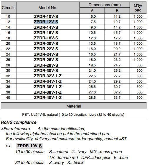 ZPDR-12V-S JST��ɫ���� ѹ�Ŷ���ԭ����Ӧ �߶԰�������12pin