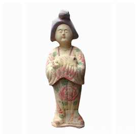 唐三彩粉彩牡丹45cm侍女俑 陶瓷工艺品摆件人物美女中式家居装饰