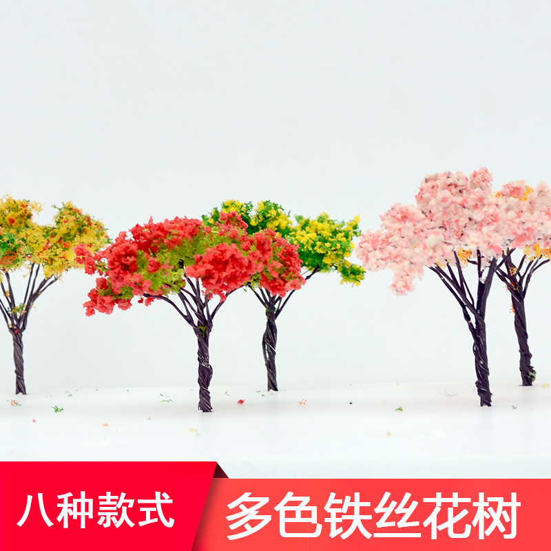 Edificio de mesa de arena modelo pequeño árbol mini alambre flor árbol micro simulación paisaje hecho a mano acabado árbol anillo arte paisajismo material