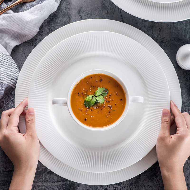 Scandinavian Style Creative White Ceramic Dishes and Tableware Set for Home Simple Ins Western Food Plate Hotel Wholesale