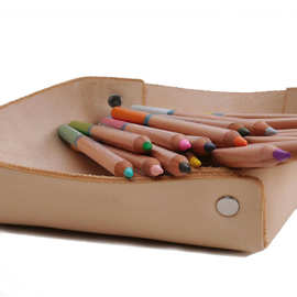 深圳厂家热销杂物盘桌面收纳植鞣牛皮原色折叠真皮收纳盒可印LOGO