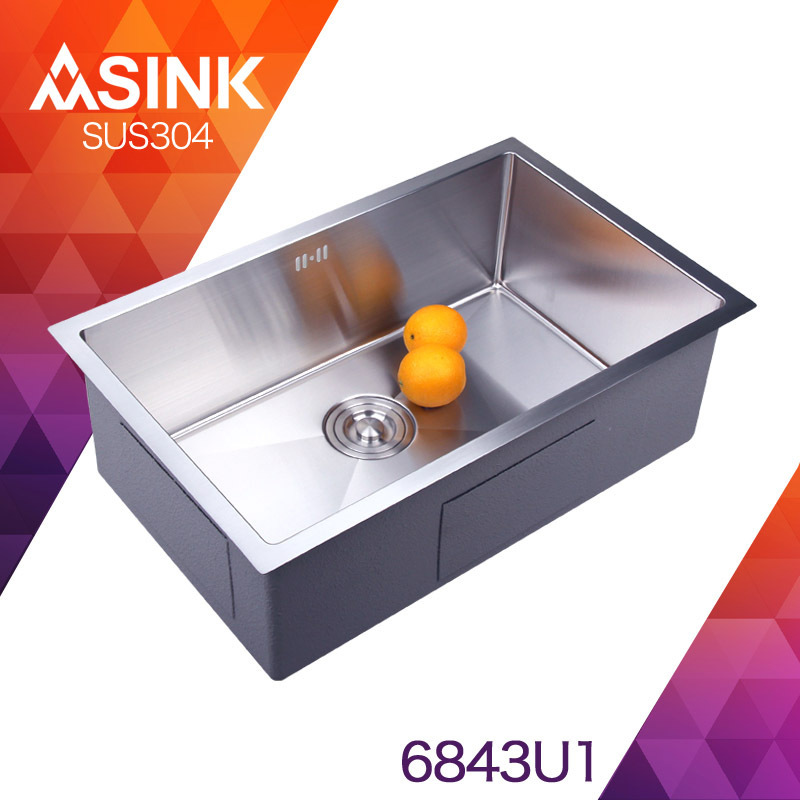 Hand-Slot Single-Slot 304 Stainless Steel Undercounter Basin Kitchen Sink Small Round Corner Large Single Basin 6843U1