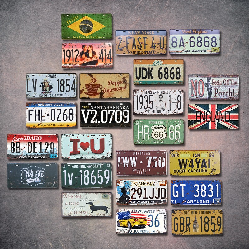 Retro nostalgic license plate iron painting wall decoration creative Internet coffee dormitory bar wall decoration painting tinplate wholesale Retro nostalgic license plate iron painting wall decoration creative Internet coffee dormitory bar wall decoration painting tinplate wholesale
