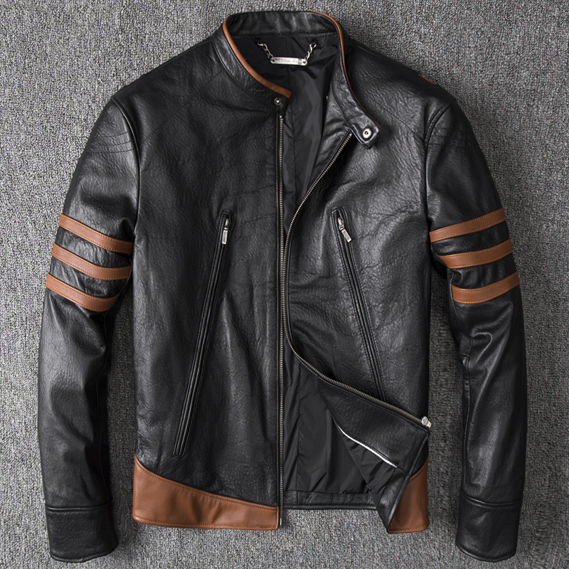 Wolverine Genuine Leather New Men's Vertical Collar Motorcycle Jacket Autumn Short Casual Jacket Thin Trendy Wolverine Genuine Leather New Men's Vertical Collar Motorcycle Jacket Autumn Short Casual Jacket Thin Trendy