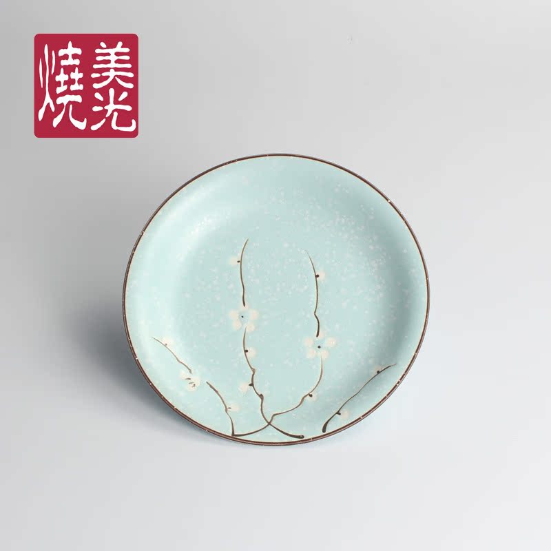 日式陶瓷8寸圆形盘子 韩风家居和风手绘梅花盘釉下彩凉菜盘